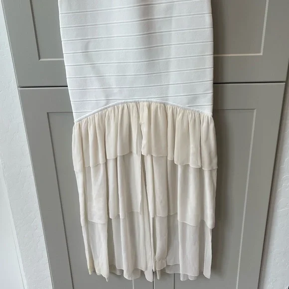 Herve Leger Paris White Bandage Silk Ruffle Trim Formal Cocktail Dress Small - Picture 4 of 11